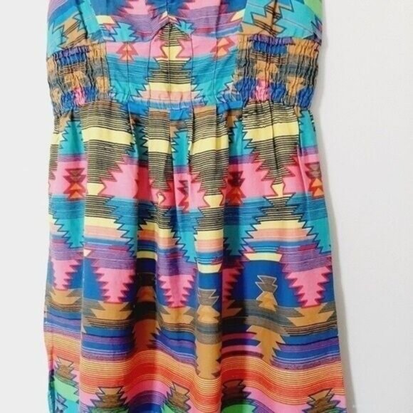 BILLABONG | Neon Southwestern Aztec Tribal Geo Print Tank Top Dress Sz M - Picture 3 of 11